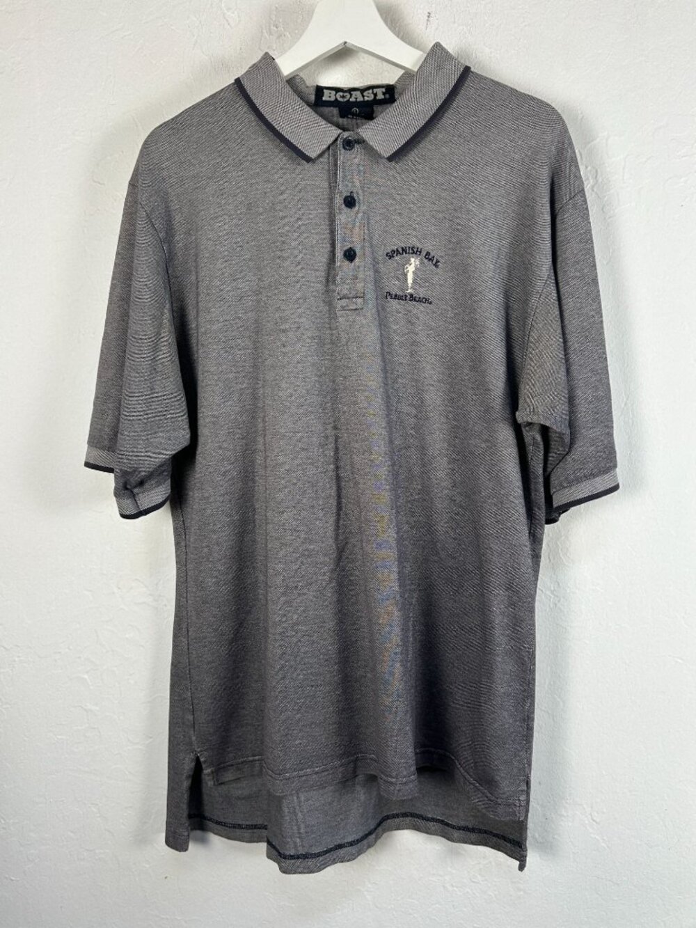 BOAST Mens Spanish Bay Pebble Beach Golf Polo Shirt Gray Heathered Preppy Large